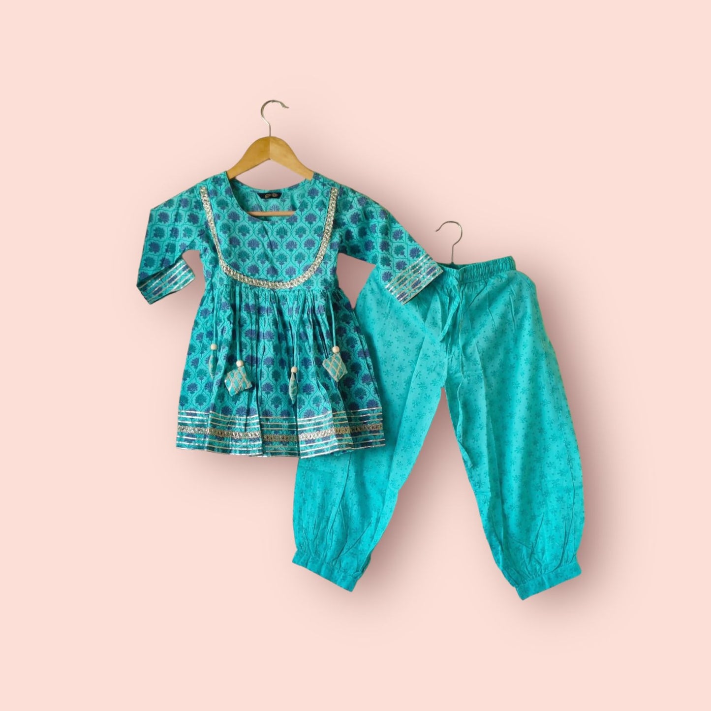 Enchanting Green Suit Set with Afghani Pants