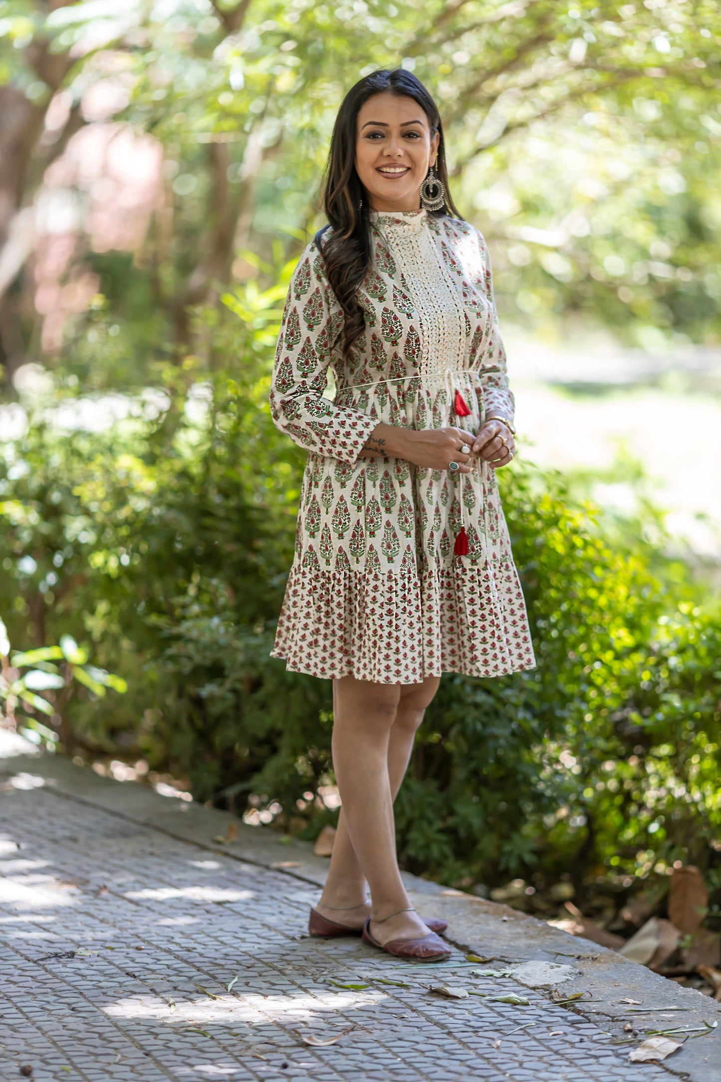 Ivory and green floral dress